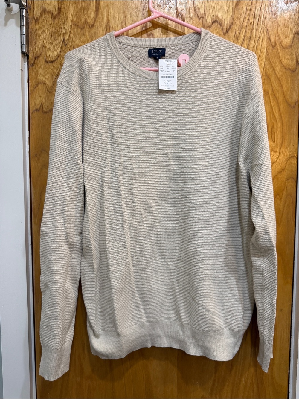 NWT J.Crew 100% Cotton Textured Crewneck Sweater Men’s Medium Beige